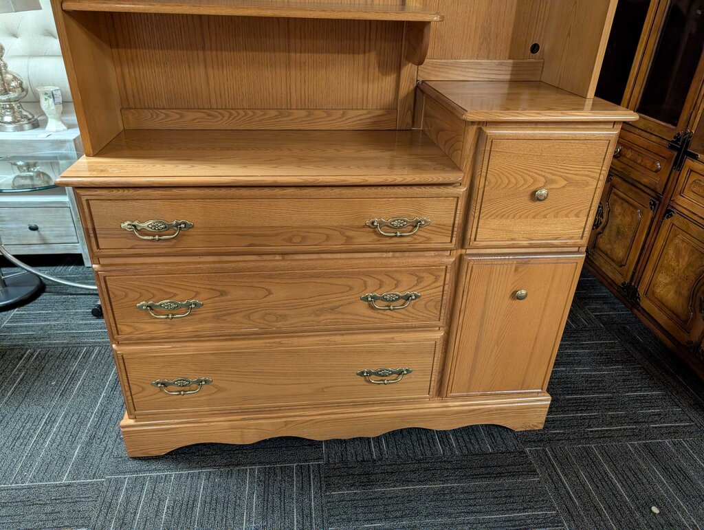 Oak Finish Dresser With Bookshelf Top