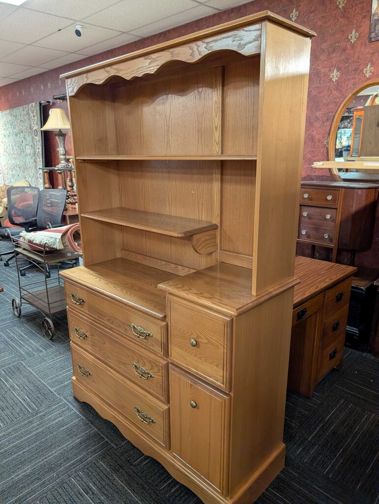Oak Finish Dresser With Bookshelf Top