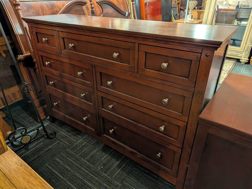 Cherry Finish Nine Drawer Dresser