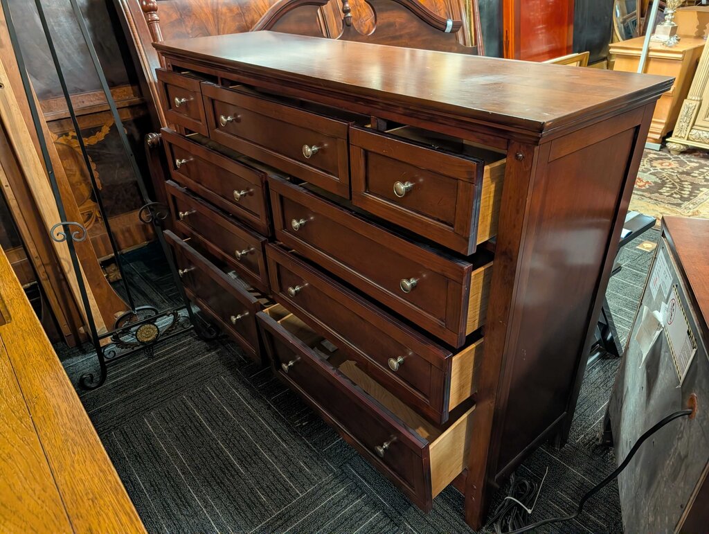 Cherry Finish Nine Drawer Dresser