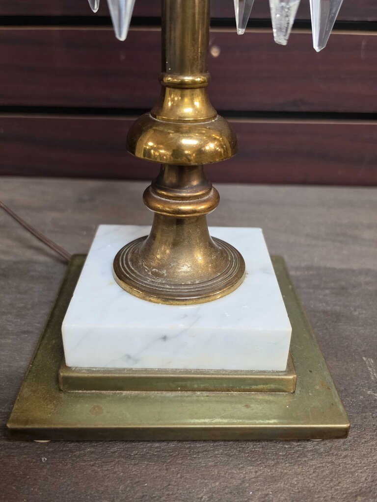 Circa 1950 Brass & Crystal Prism Table Lamp
