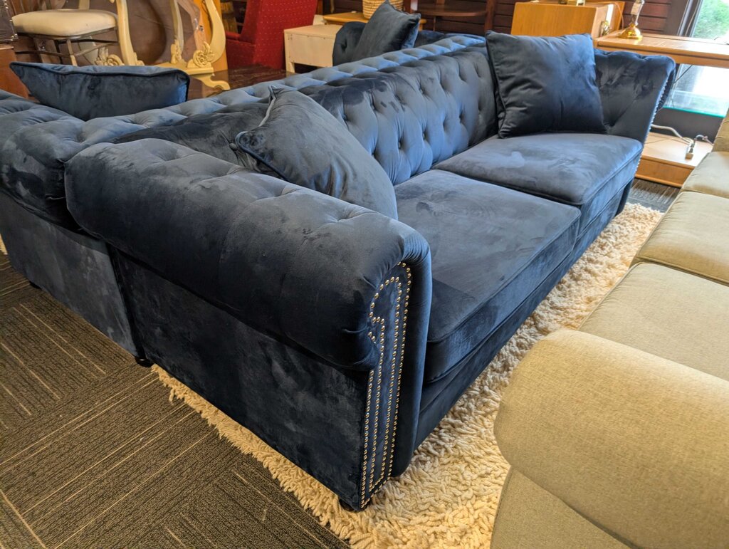Modern Blue Velour Tufted Sofa