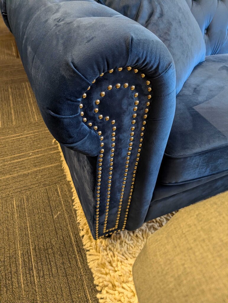 Modern Blue Velour Tufted Sofa