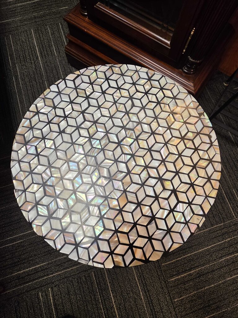 Mother-of-Pearl Geometric Drum Accent Table