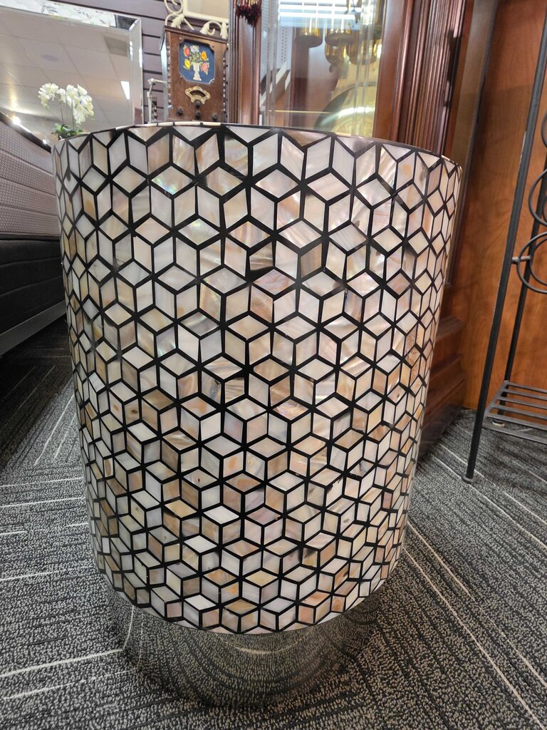 Mother-of-Pearl Geometric Drum Accent Table
