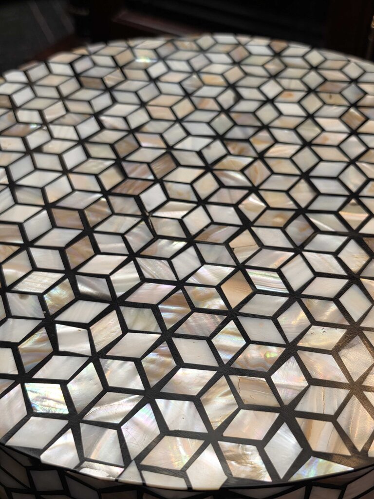 Mother-of-Pearl Geometric Drum Accent Table
