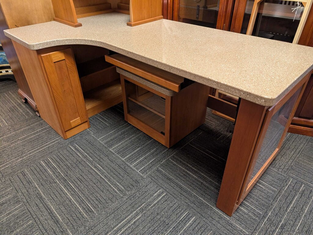 Cabinetmake-Crafted Solid Cherry Executive Desk w/ Corian Top & Storage Cabinet