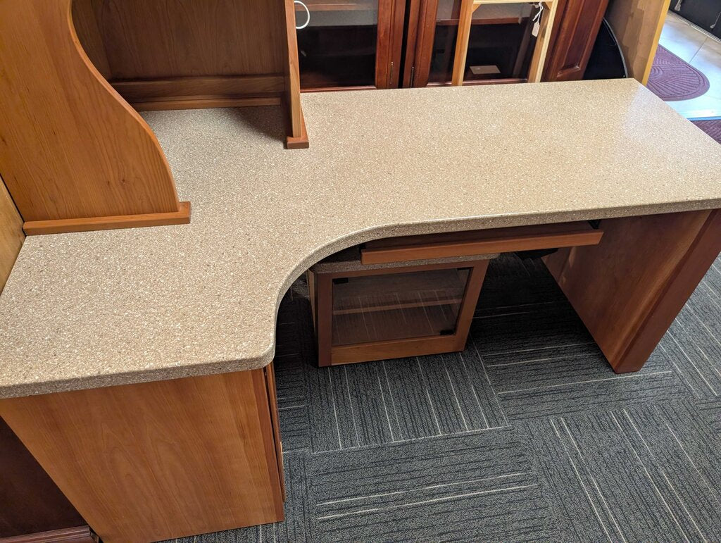 Cabinetmake-Crafted Solid Cherry Executive Desk w/ Corian Top & Storage Cabinet