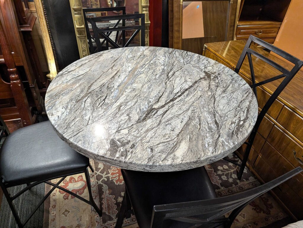 Faux Marble Top Counter Height Table With Four Chairs