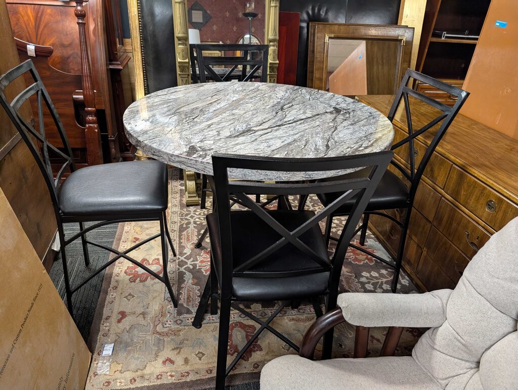 Faux Marble Top Counter Height Table With Four Chairs