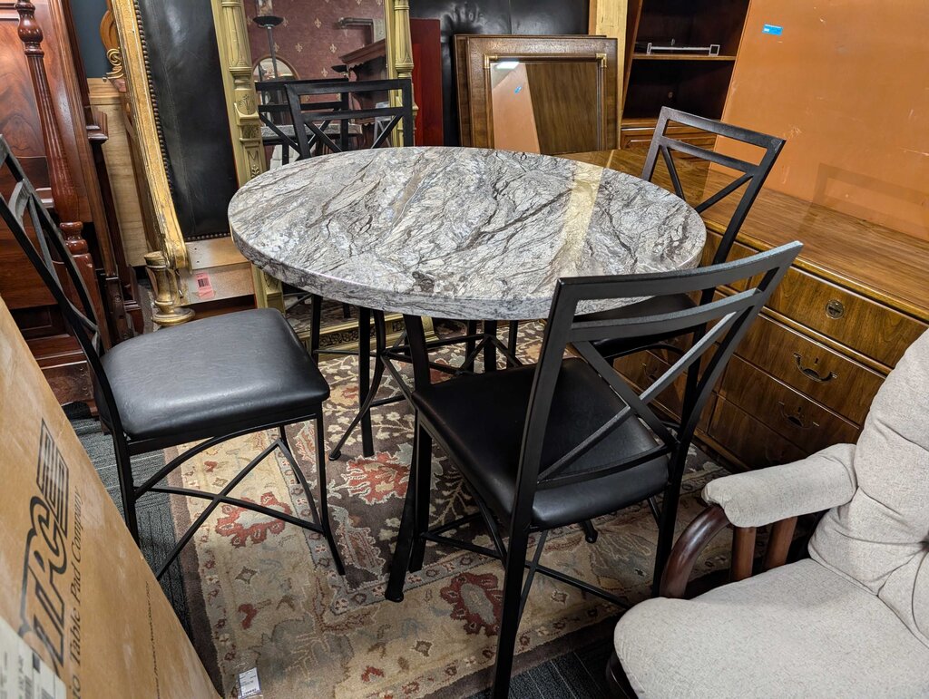 Faux Marble Top Counter Height Table With Four Chairs