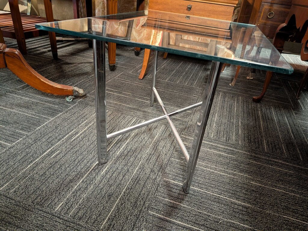 Vintage Chrome And Glass Side Table