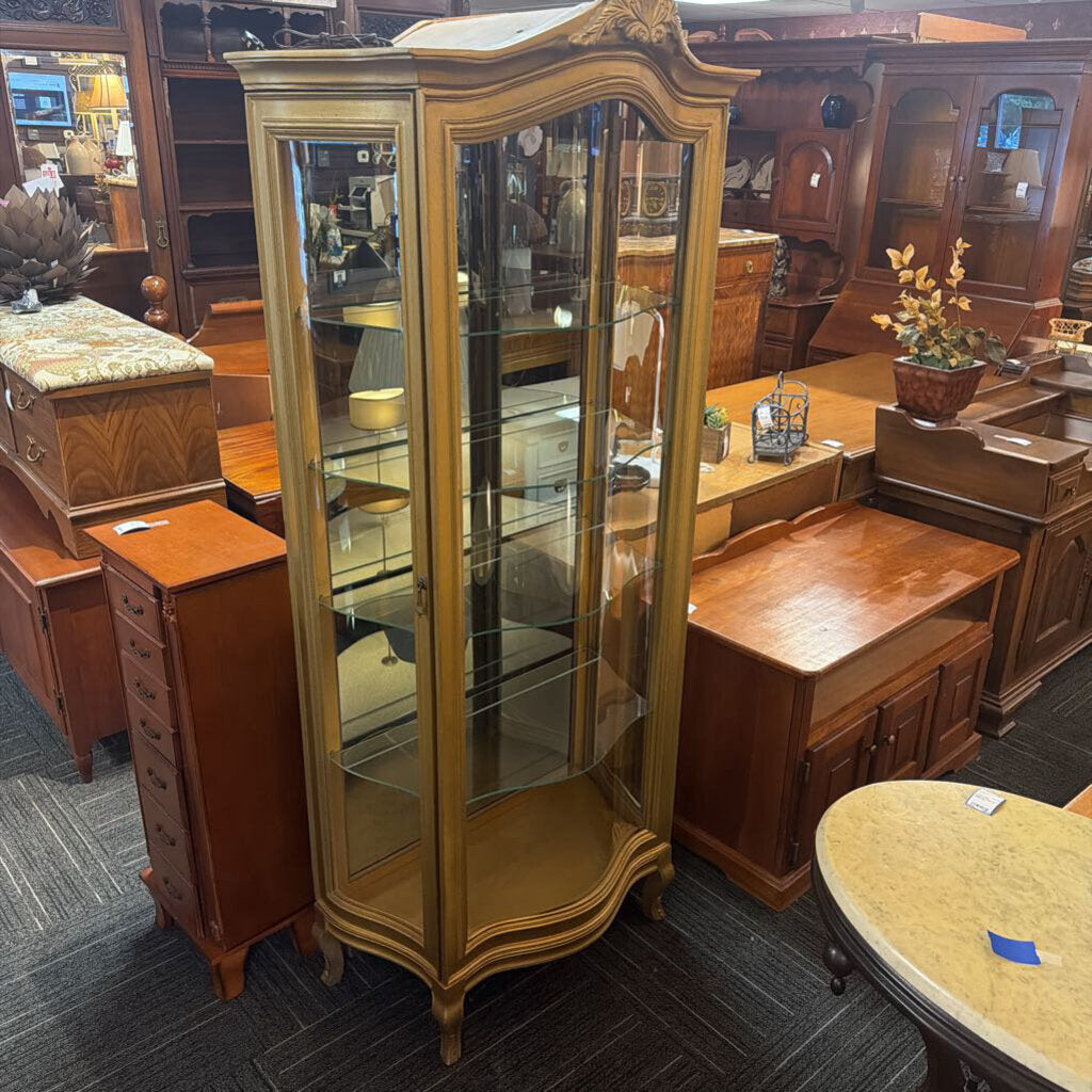 French Louis XV Style Curved Glass Vitrine Etagere Display Cabinet