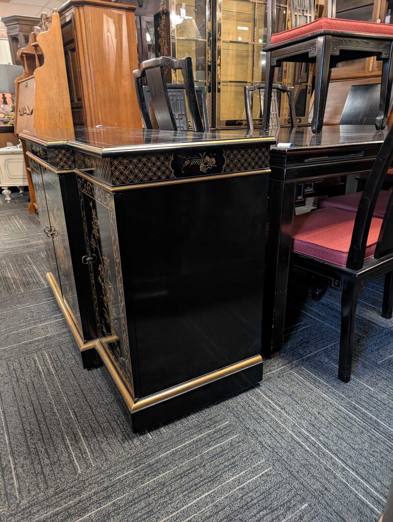 Hand Painted Black Lacquer Chinoiserie Oriental Sideboard by Drexel