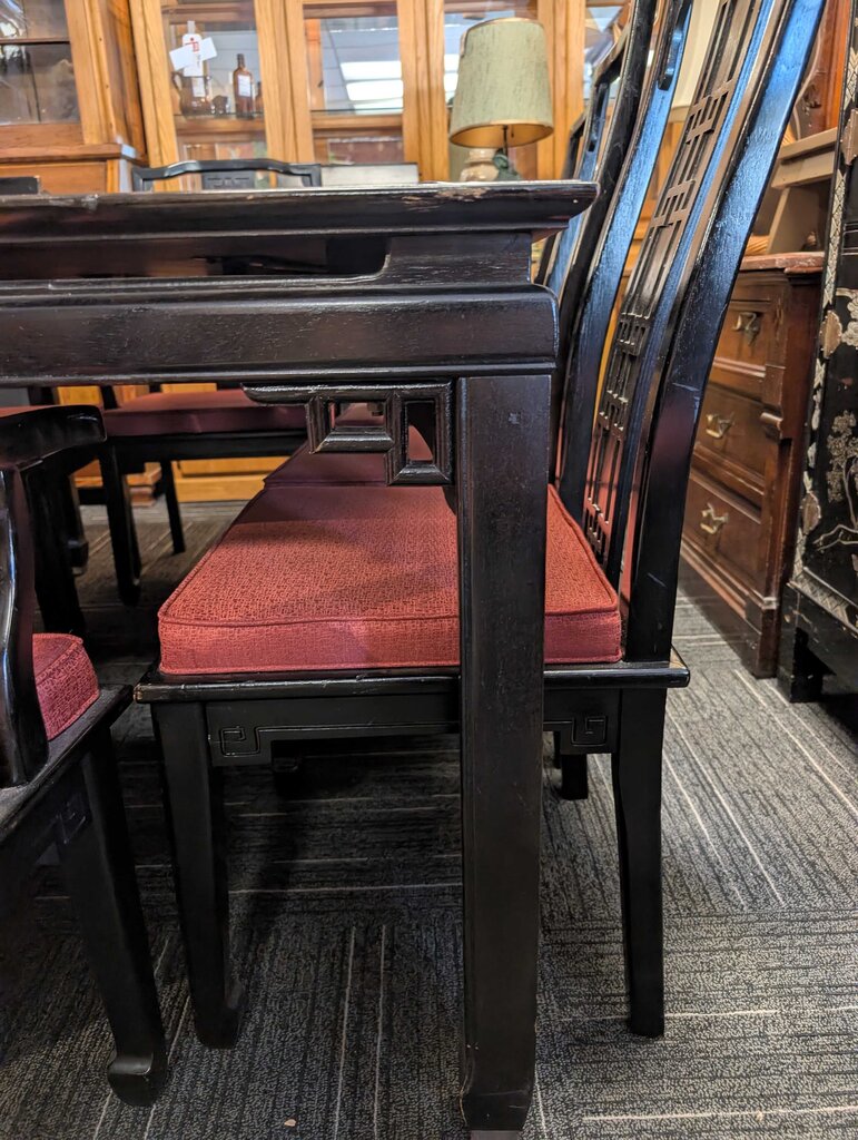 Vintage Oriental Dining Room Table, Ten Chairs, & 2 Leaves