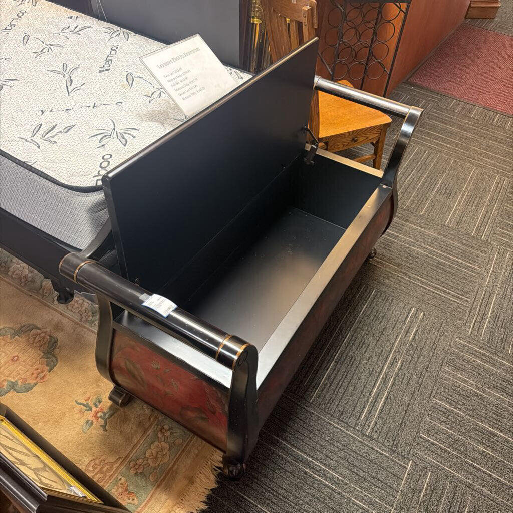 Contemporary Black & Burgundy Painted Bench w/ Storage