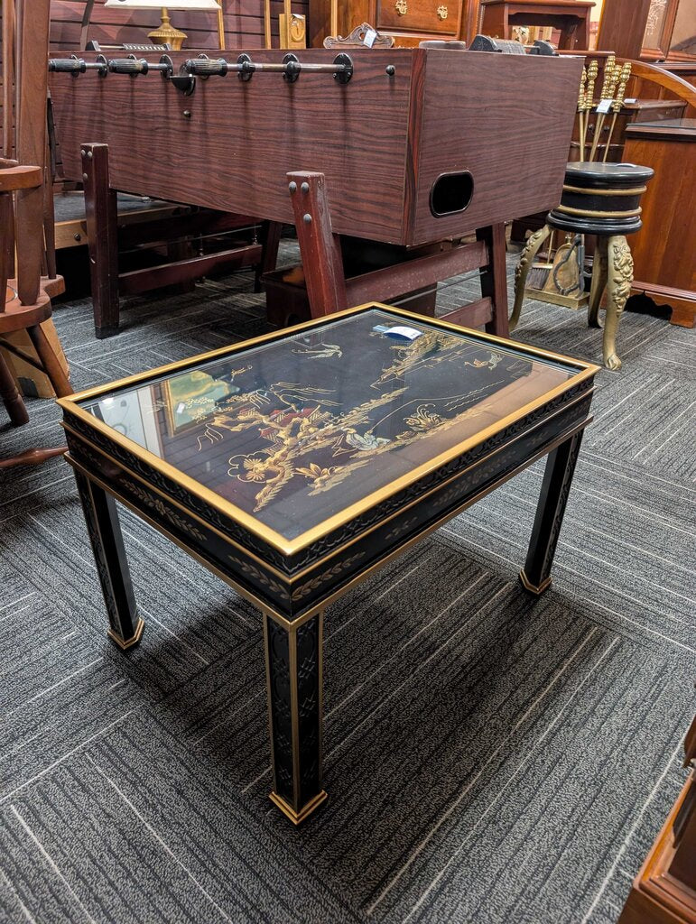 Hand Painted Black Lacquer Chinoiserie Coffee Table by Drexel
