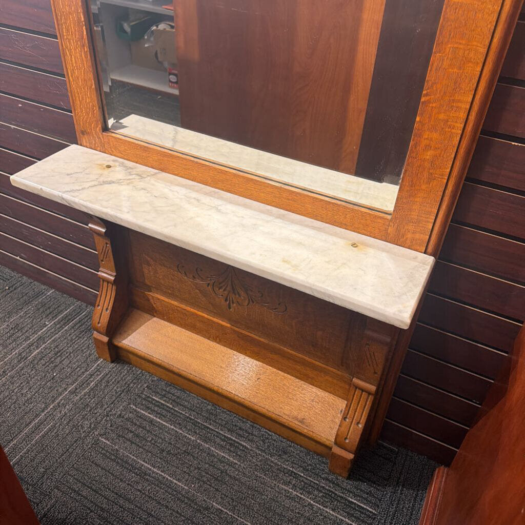 Antique Oak Pier Mirror w/ Marble Shelf