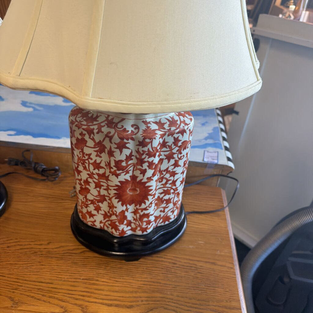Pair of Chinese Chinoiserie Iron-red & White Porcelain Ginger Jar Lamps