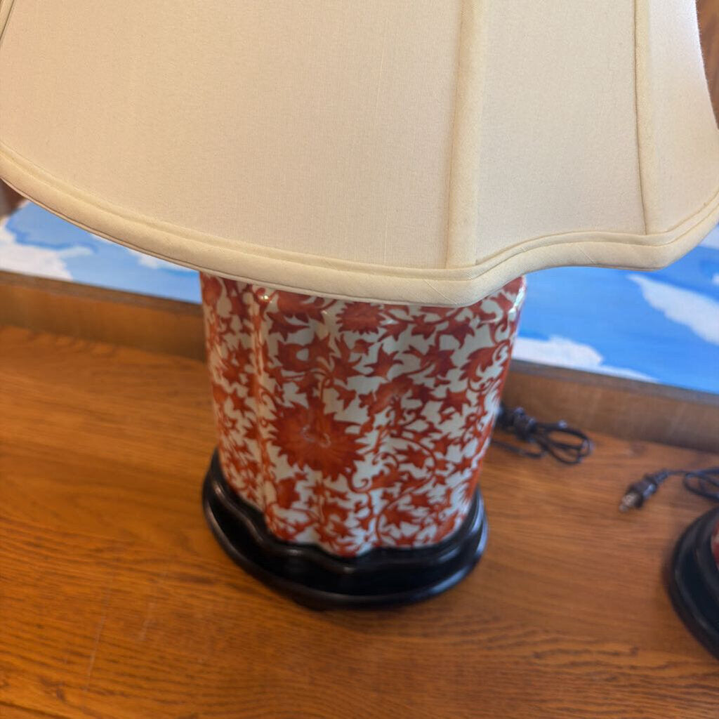Pair of Chinese Chinoiserie Iron-red & White Porcelain Ginger Jar Lamps