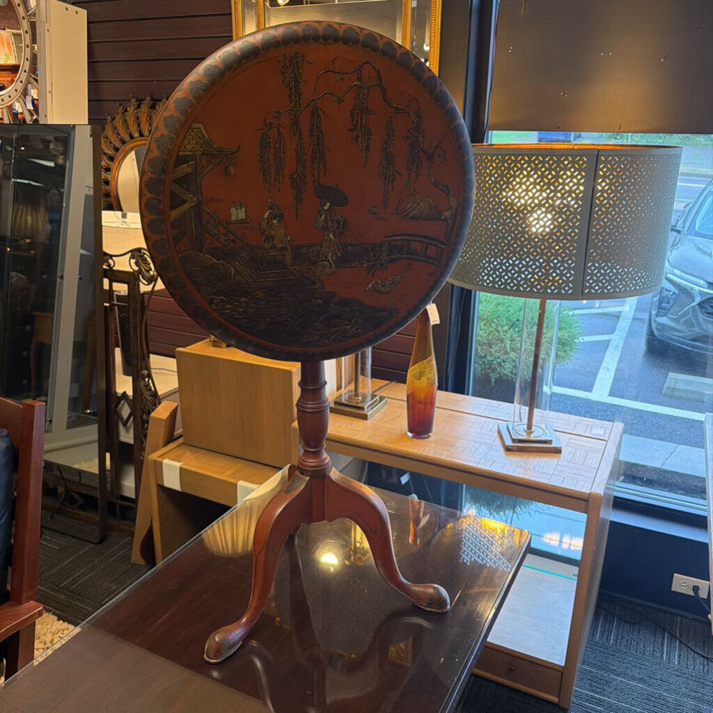 Vintage Hand Painted Asian Chinoiserie Tilt-top Table
