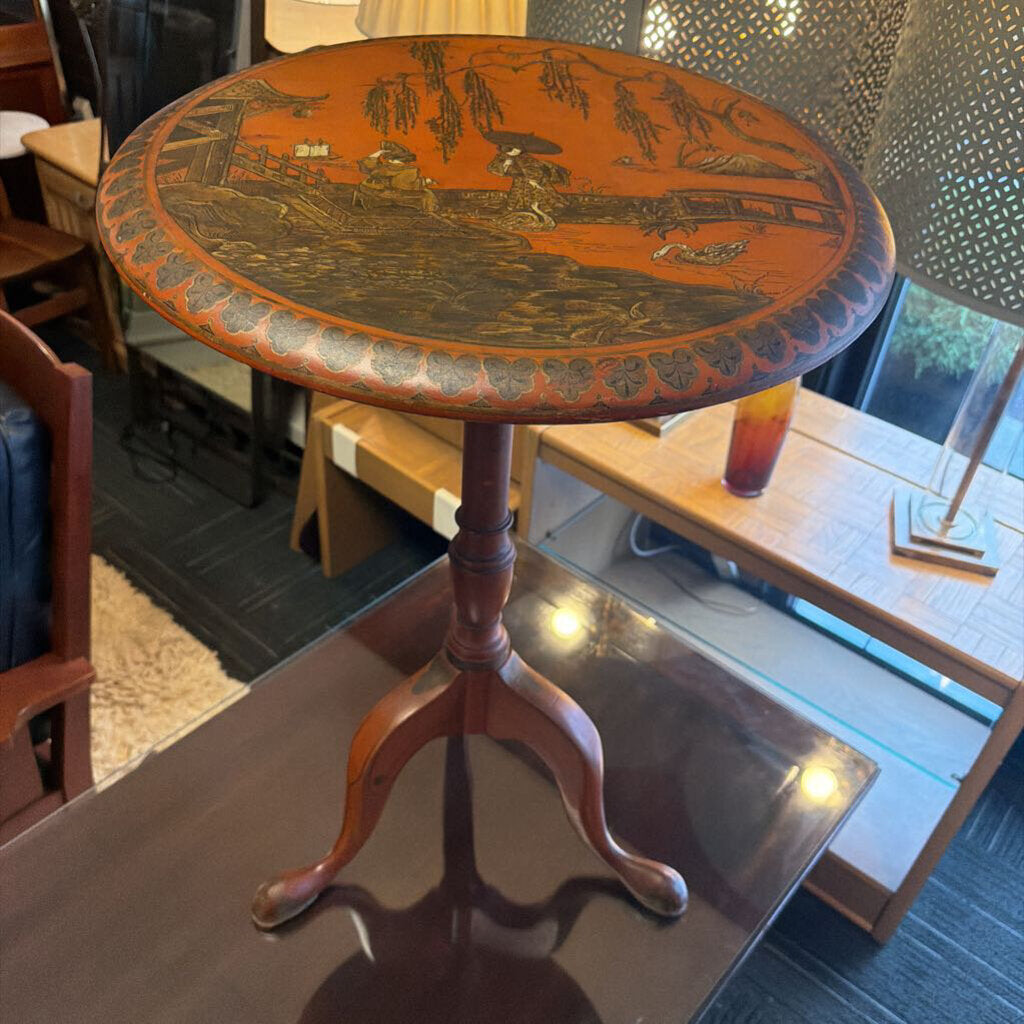 Vintage Hand Painted Asian Chinoiserie Tilt-top Table
