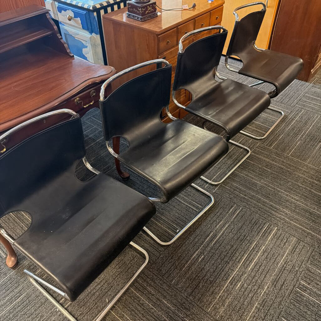 American Modern Set of 4 Tubular Chrome Cantilever Chairs, in the Manner of Mart Stams Iconic S33 Design