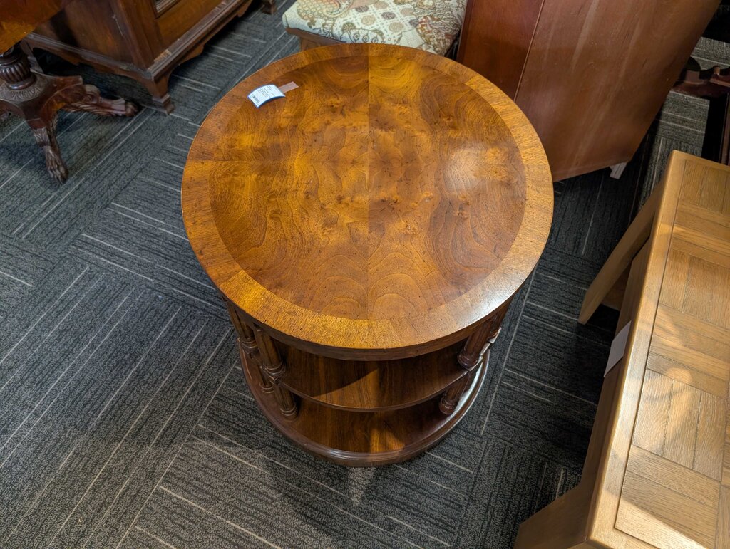 Oval Banded Burled Top Side Table w/ Fluted Column Supports by Heritage