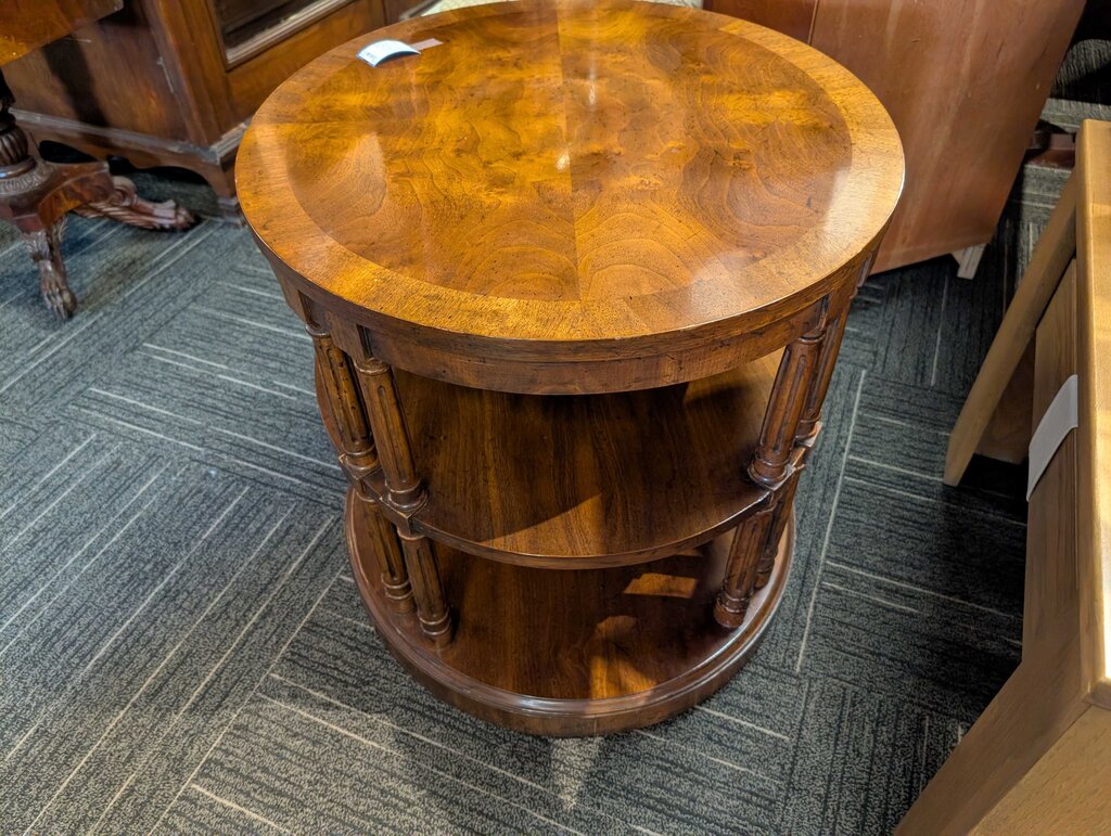 Oval Banded Burled Top Side Table w/ Fluted Column Supports by Heritage