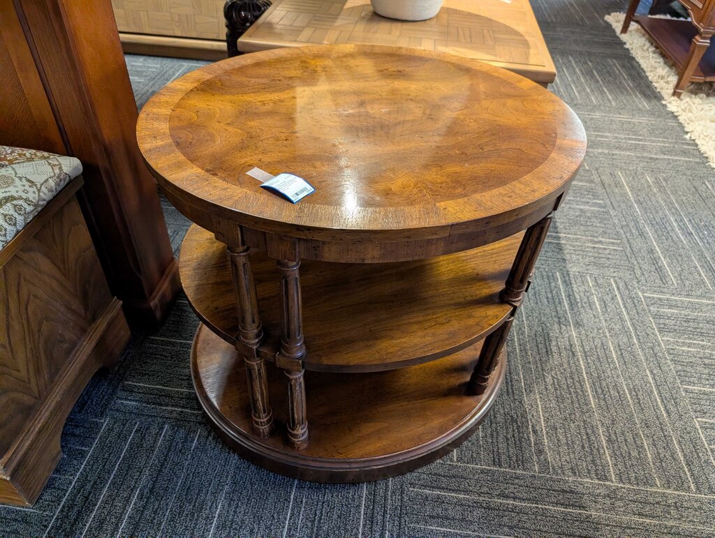 Oval Banded Burled Top Side Table w/ Fluted Column Supports by Heritage