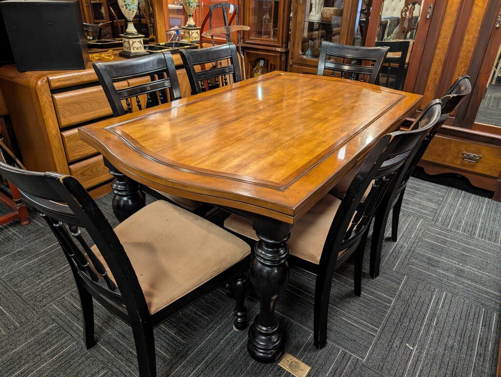 French Country Dining Room Draw-leaf Dining Table w/ Six Chairs