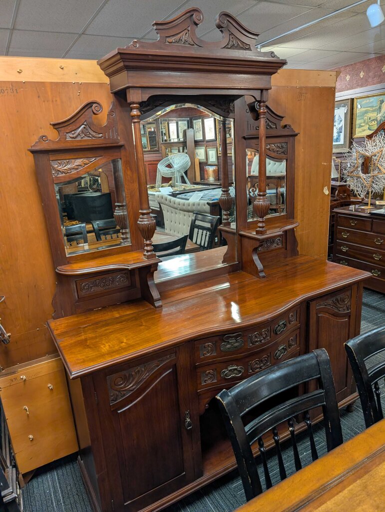Very Large Victorian / Renaissance Revival Walnut Sideboard w/ Mirrored Gallery