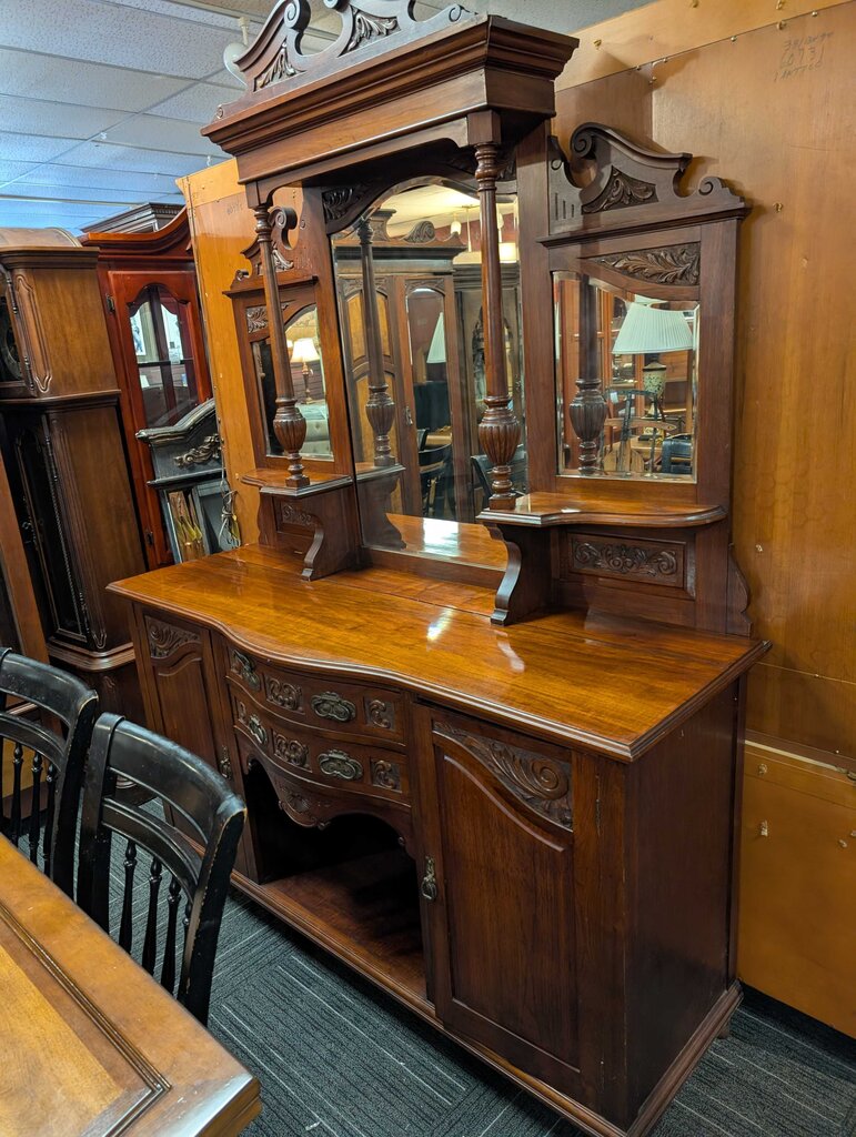 Very Large Victorian / Renaissance Revival Walnut Sideboard w/ Mirrored Gallery