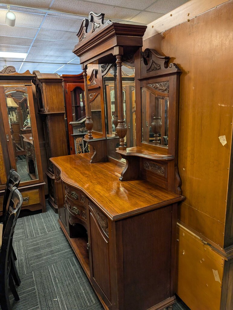 Very Large Victorian / Renaissance Revival Walnut Sideboard w/ Mirrored Gallery