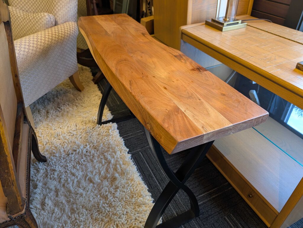 Live-edge Acacia Wood Console w/ Black Iron X-frame Base