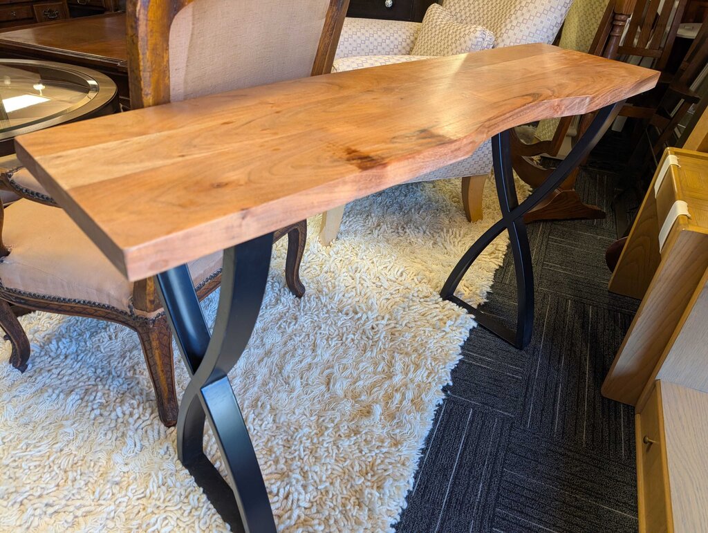 Live-edge Acacia Wood Console w/ Black Iron X-frame Base