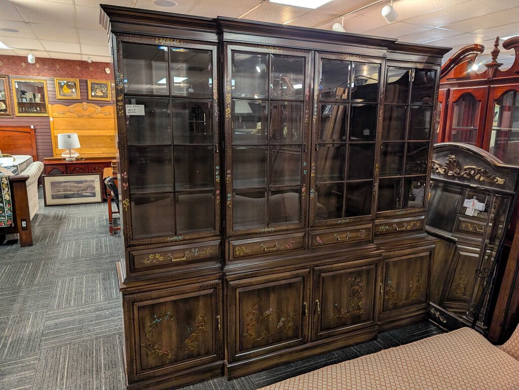 Monumental Hand-painted Chinoiserie China Cabinet by Union National, Jamestown NY