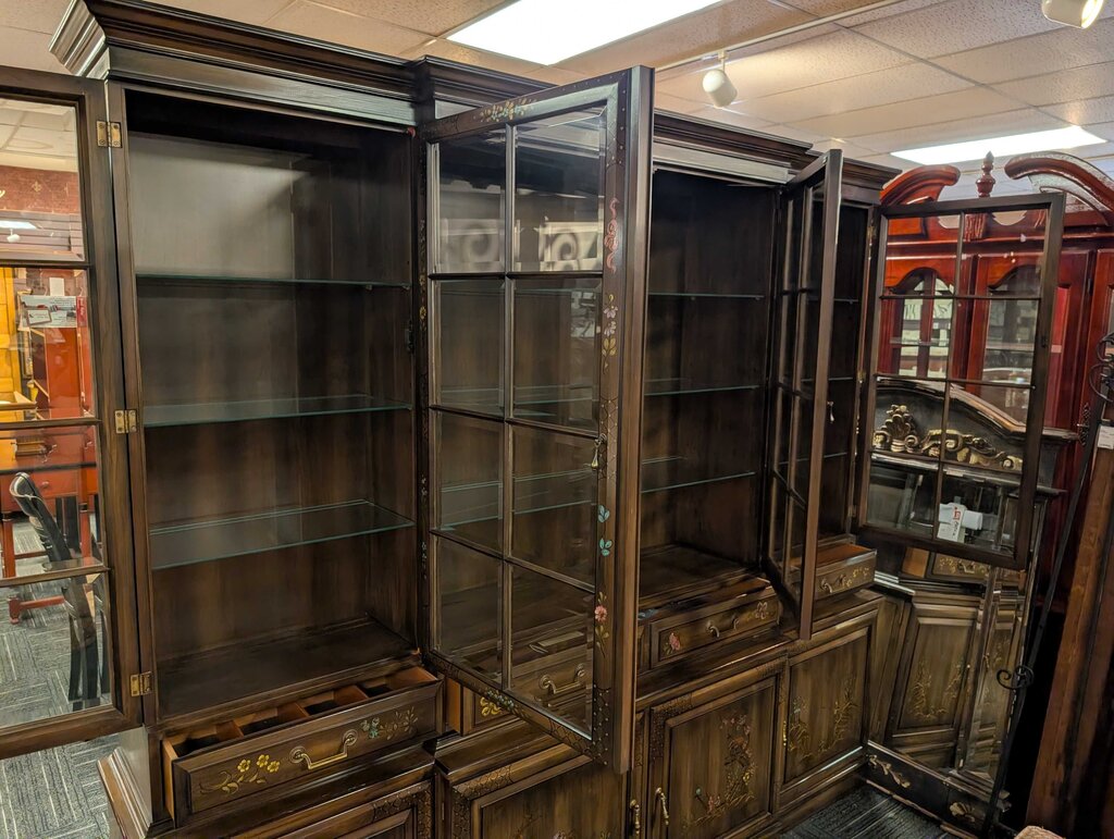 Monumental Hand-painted Chinoiserie China Cabinet by Union National, Jamestown NY