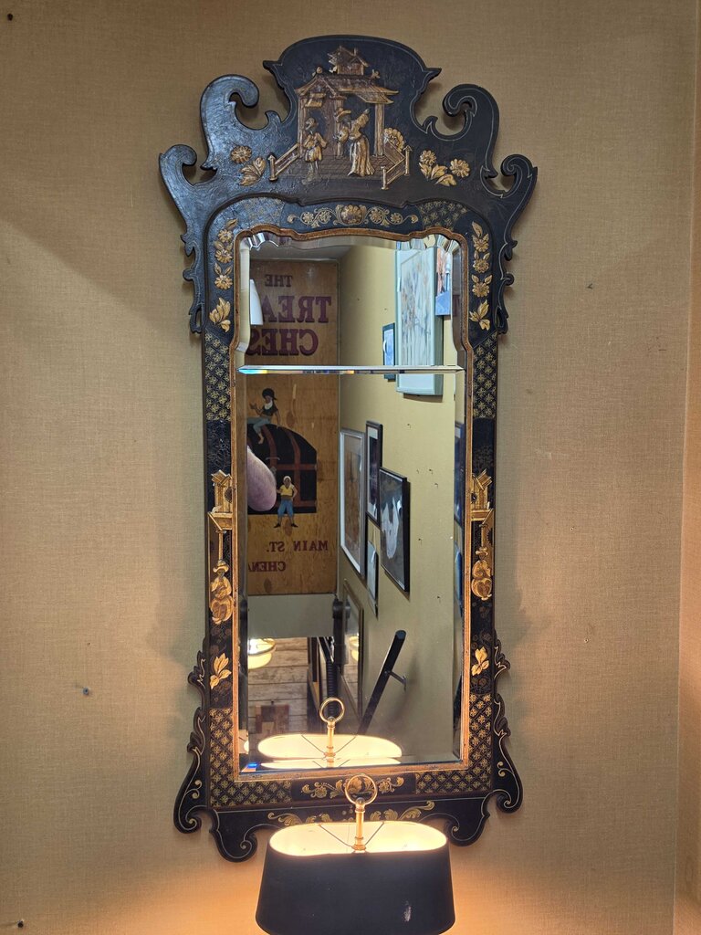 Black Lacquer & Gilt Chinoiserie Mirror, Licensed by Colonial Williamsburg