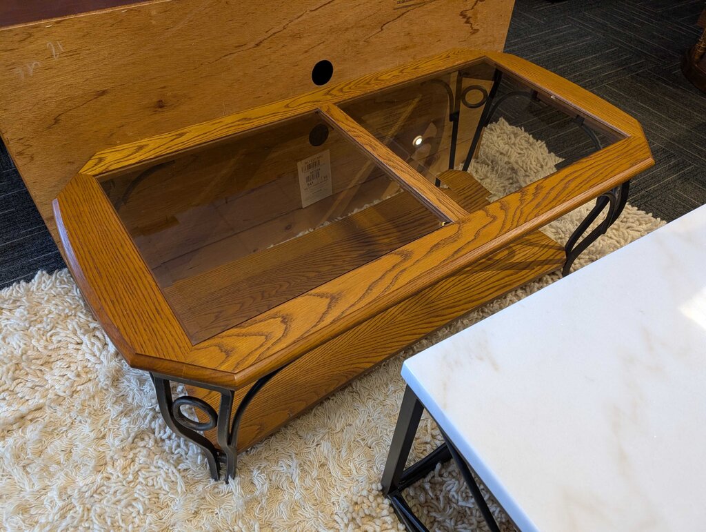Glass Top Oak Coffee Table
