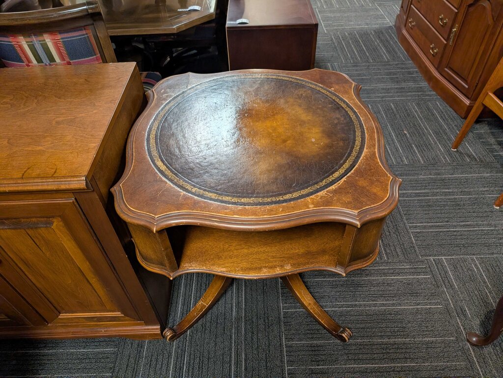 Vintage Mahogany Leather Top Side Table