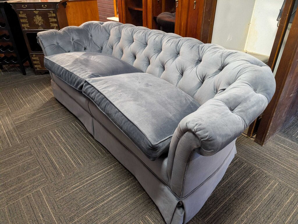 Tufted Blue Velour Sofa