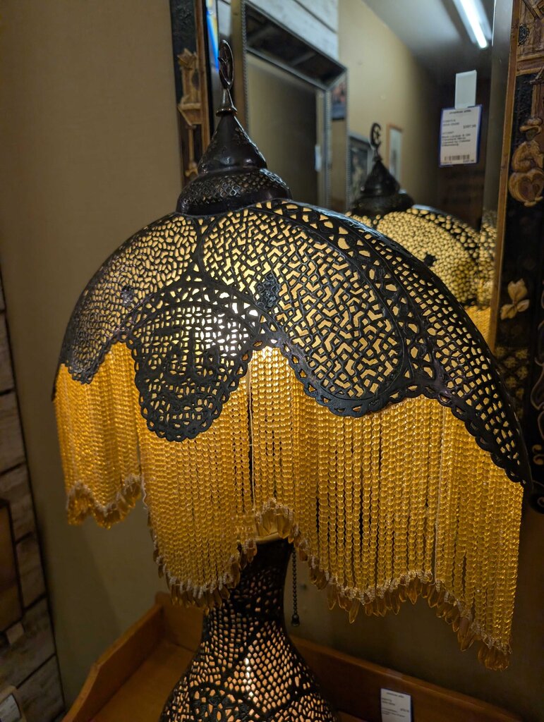 Damascus Pierced Metal Table Lamp with Scalloped Dome Shade