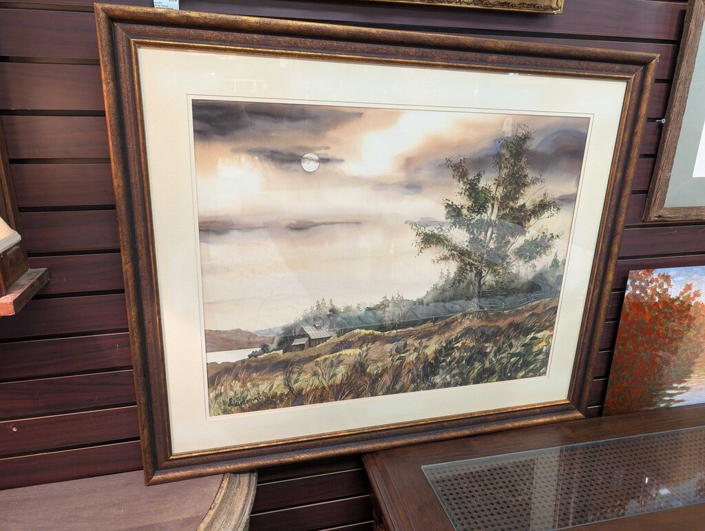 Large Water color Painting (Lakeside Moonlight)