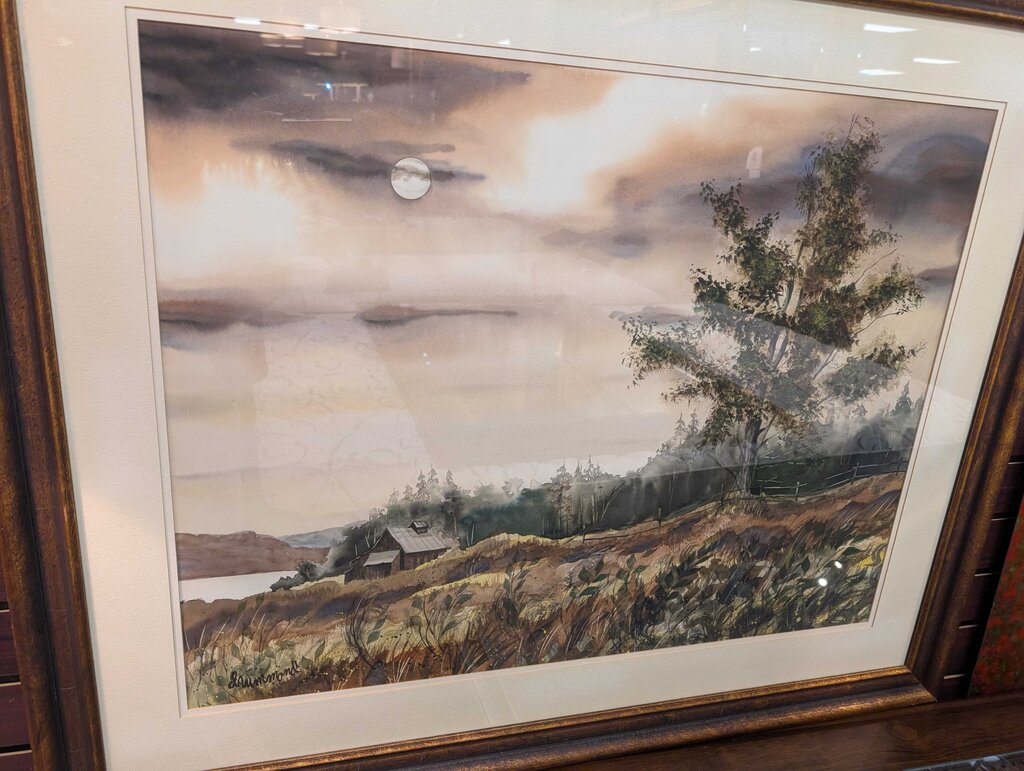 Large Water color Painting (Lakeside Moonlight)