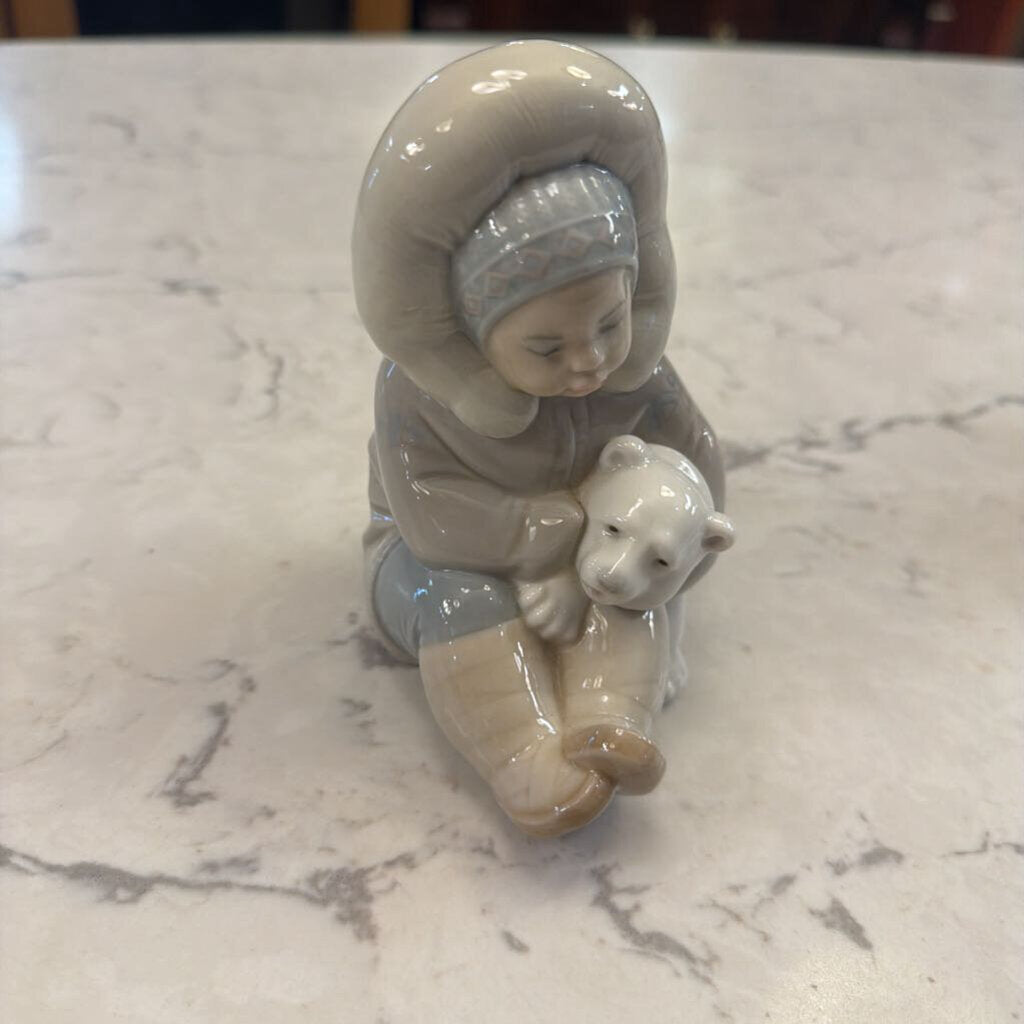 Lladro #1972 Porcelain Eskimo Holding a Polar Bear Cub