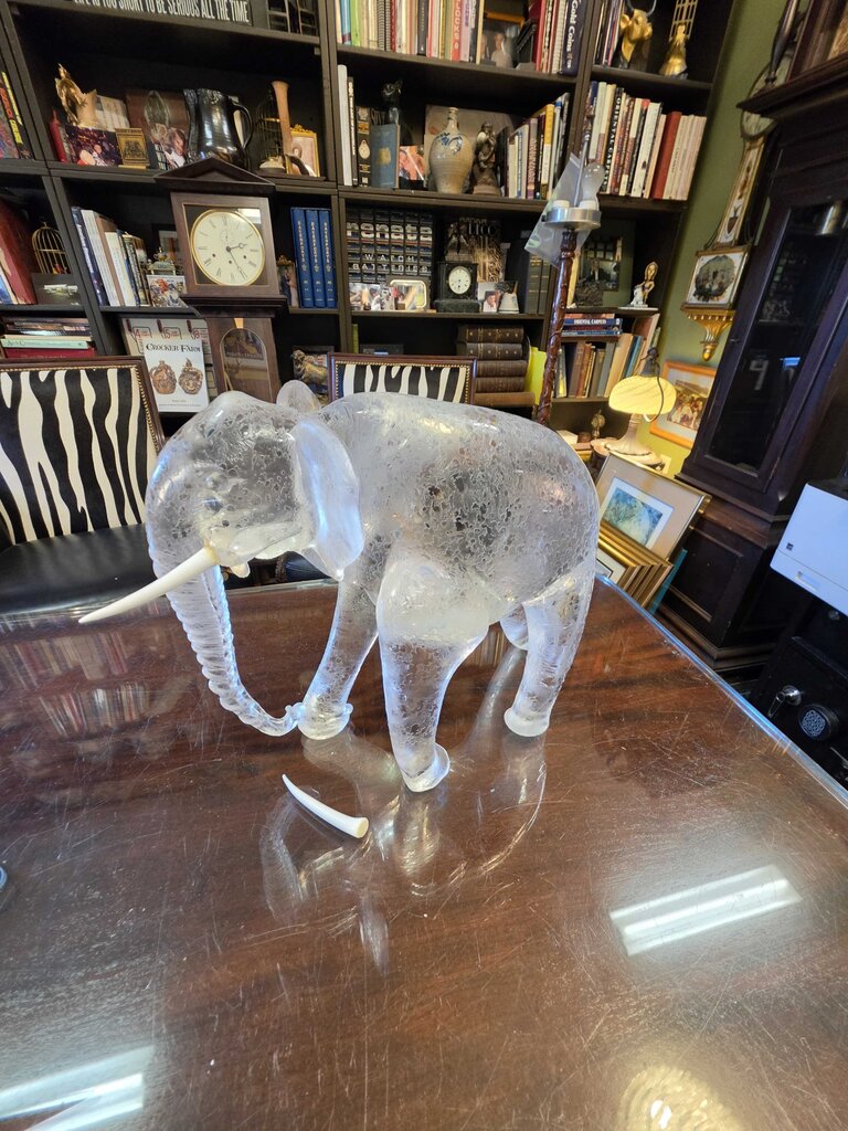Rare Large Pino Signoretto Clear Crystal Murano Glass Elephant Sculpture – 17" Long, 14" Tall