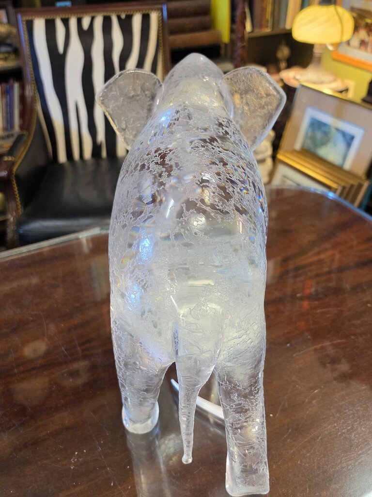 Rare Large Pino Signoretto Clear Crystal Murano Glass Elephant Sculpture – 17" Long, 14" Tall