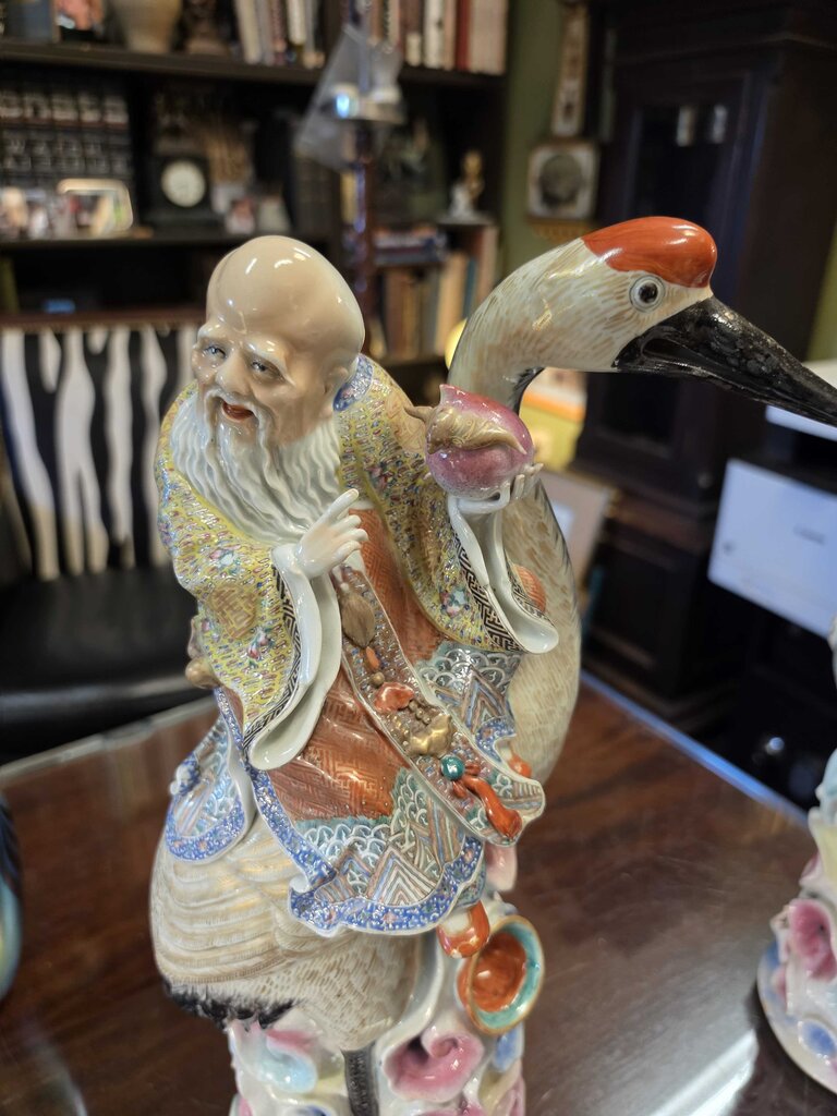 Large Antique Chinese Famille Rose Porcelain Figural Sculptures – Pair of Man & Woman, 18" & 20" Tall, Circa 1930 (1920–1940)