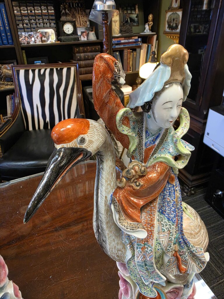 Large Antique Chinese Famille Rose Porcelain Figural Sculptures – Pair of Man & Woman, 18" & 20" Tall, Circa 1930 (1920–1940)